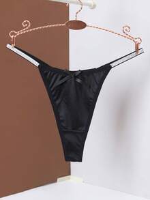 3 piezas Tangas sexys para mujer, lencería de tanga de satén brillante y de cintura baja con cinta lujosa