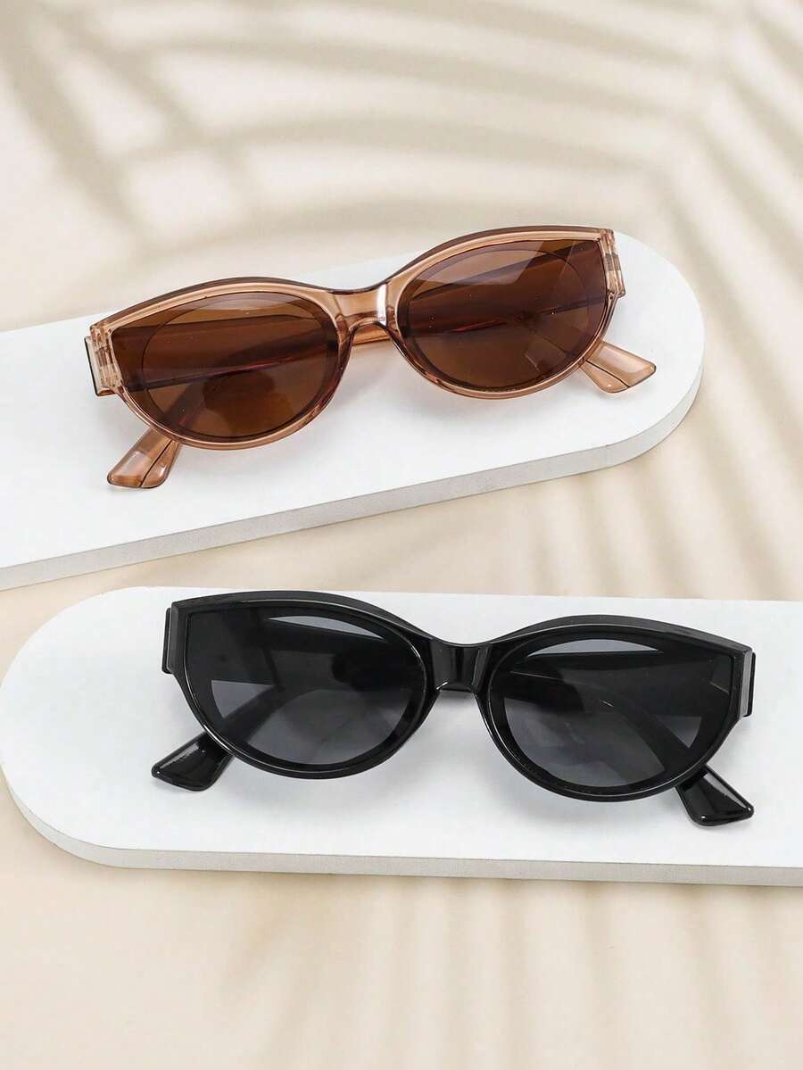2 件套时尚百搭棕色 + 黑色休闲眼镜学院风适合返校季方形猫眼形墨镜
