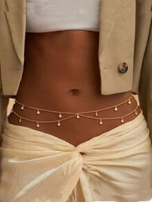 1 Pieza Cadena para el Body con colgante de cristal de doble capa sexy para mujer - Cadena de cintura con colgante de diamantes de imitación de doble capa W - Ver 1