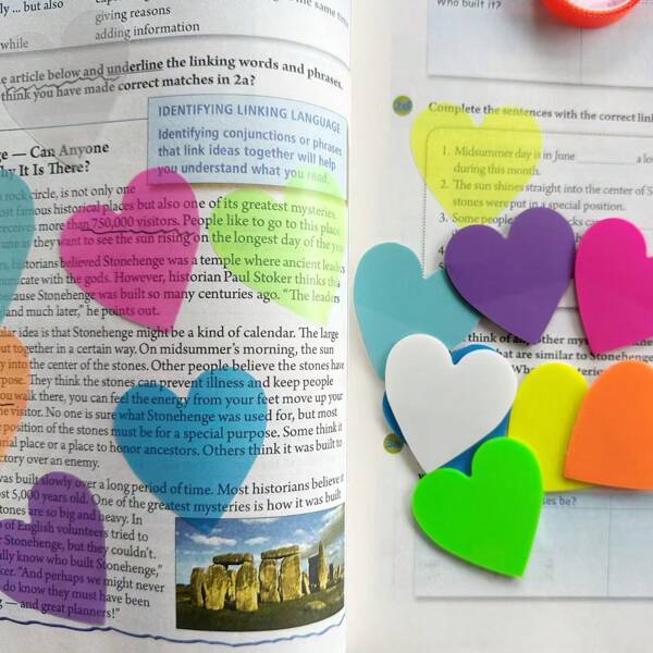 160Pcs Heart-Shaped Transparent Waterproof Stickers, Semi-Transparent Bookmarks, Index Stickers, Correction Stickers, Office & School Supplies School Supplies, Back To School