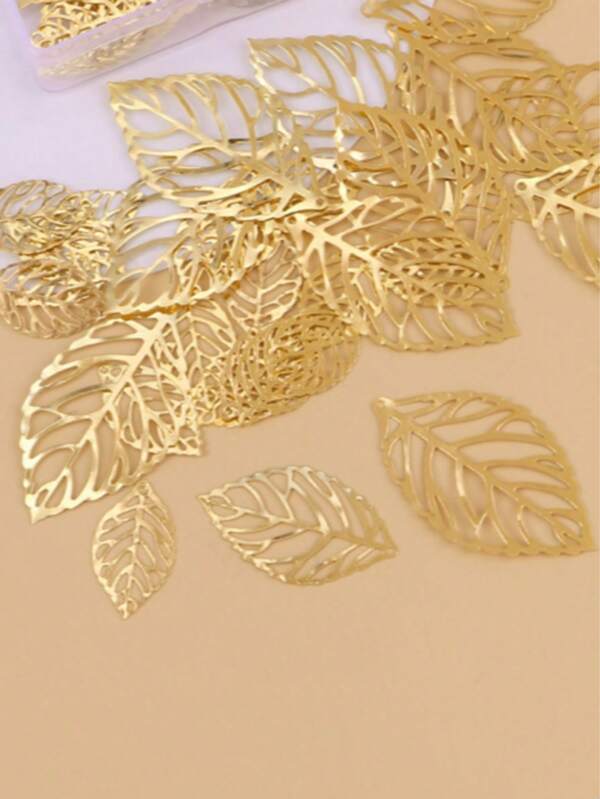 1 Box 50pcs Multi-Size Hollow Leaf Pendant Charms, Alloy Leaf Decorative Pendants For DIY Jewelry, Earrings, Necklaces, Keychains, Crafts