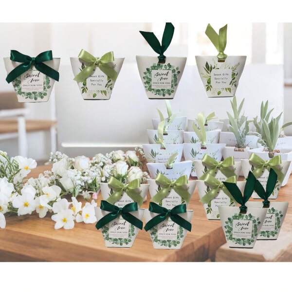 10PCS Forest Theme Gift Boxes With Bows - Wedding Guest Favors, Party Gift Bags, Birthday Decorations, Perfect For Saudi Arabia Celebrations (Premium Kraft Paper)