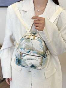 Summer New Contrast Color Decor Nylon Women Backpack Student Schoolbag (Random Floral Pattern)