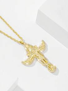 1 pièce Nouveau collier pendentif 2025 en cuivre hypoallergénique avec pierre en zircone, ailes d'ange et croix de Jésus. Convient comme cadeau pour la mère, la Saint-Valentin, les couples, les amis, les membres de l'église, la communion, le port quotidien et les fêtes, la prière