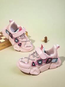 1 Pair Children Girls' Low-Top Sneakers, Lightweight Breathable Durable Anti-Slip Fashionable Casual Elastic Slip-On Sports Shoes - Watermelon Pink - View 9