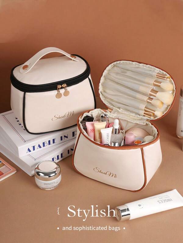 1pc Multifunctional Cosmetic Bag, Summer Travel Makeup Organizer, Bathroom Toiletry Bag, Convenient Travel Handbag With Multiple Compartments, Waterproof Makeup Brush Holder, Suitable For Skincare, Makeup, Makeup Brushes, Powder, Lipstick, Great For Beach, School, Bathroom, Holidays, Mother's Day, Christmas, Perfect Gift For Mothers, Families, Friends, Summer Essential