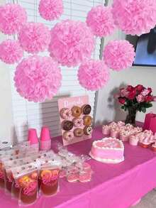 12pcs Valentine's Day Party Decoration Paper Flower Balls, Pink Paper Flower Balls, Birthday Party Backdrop Decor Pom Poms, Suitable For Valentine's Day, Birthday, Festival Decor, Anniversary, Wedding Decoration