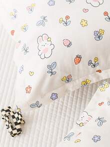 1pc Purple Rabbit, Bowknot, Small Floral Pattern Pillowcase, Breathable Envelope Style Pillowcase, Cartoon Cute Print Pillowcase, Suitable For Children And Teenagers, All Season, Various Cartoon Designs