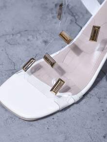 女士透明高跟鞋，纯色波西米亚休闲时尚假日前卫优雅夜店可爱性感铆钉嵌入式女士高跟凉鞋，适合海滩、派对、婚礼、办公室、家居、健身房、户外、夏季