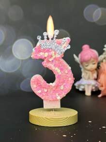 1pc Pink Crown C Hildren's Birthday Candles, 0-9 Number Candle For Cake Topper, Handcraft Glitter Candle For Party Supplies, Crown Theme Pink Glitter Creative Number 0-9 Candles For Princess Female Party Birthday Wedding Anniversary Celebration Supplies Gifts Graduation