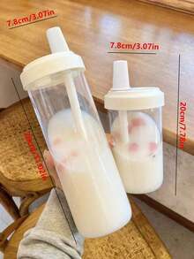 1pc Large Straw Cup: Transparent Plastic Bottle, Can Hold Juice, Milk And Drink Directly - Multicolor - View 3