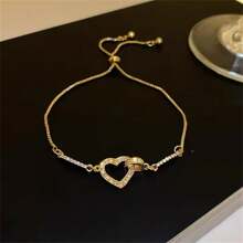 1 Stück Damen elegantes einstellbares Zirkonia Herz Armband, modische minimalistische Schmuckzubehör geeignet für den täglichen Gebrauch, Hochzeit, Geschenke