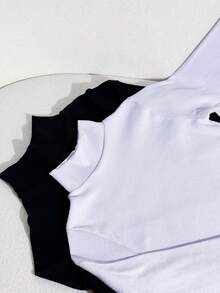 Kit 2 Cacharrel Women's Second Skin Blouse Long Sleeve High Neck Ribbed Cotton - 黑與白 - 查看 6