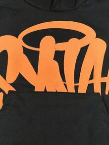 Black Orange Streetwear UrbanCulture Letter Sweatshirt Set Summer Spring/Fall Regular Fit Drawstring Pocket - Sweatshirt Only - View 2