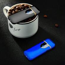 Encendedor sin llama a prueba de viento y recargable por USB, toque para encender, adecuado como regalo para su novio o padre. - Negro - Ver 5