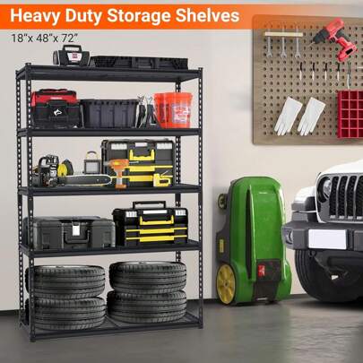 Heavy Duty Garage Shelving 2500lbs Capacity Metal Storage Shelves, Easy Assemble For Garage, Basement