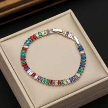 Brazalete de circonita de colores - Joyería elegante y brillante | Brazalete de joyería diaria | Regalo de otoño | Brazalete de mujer | Regalo de joyería para mujer/Regalo de cumpleaños/Joyería de San Valentín/Regalo de Navidad | Suministros para fiestas/Recuerdos/Regalo de graduación