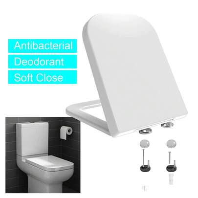 AutoFu Heavy Duty Square Toilet Seat Soft Close Top Fix Hinge Easy Clean, Anti-Bacterial Toilet Seats White With 360° Adjustable Stainless Hinges, Heavy Duty Square Shape Toilet Lid Loo Seat WC