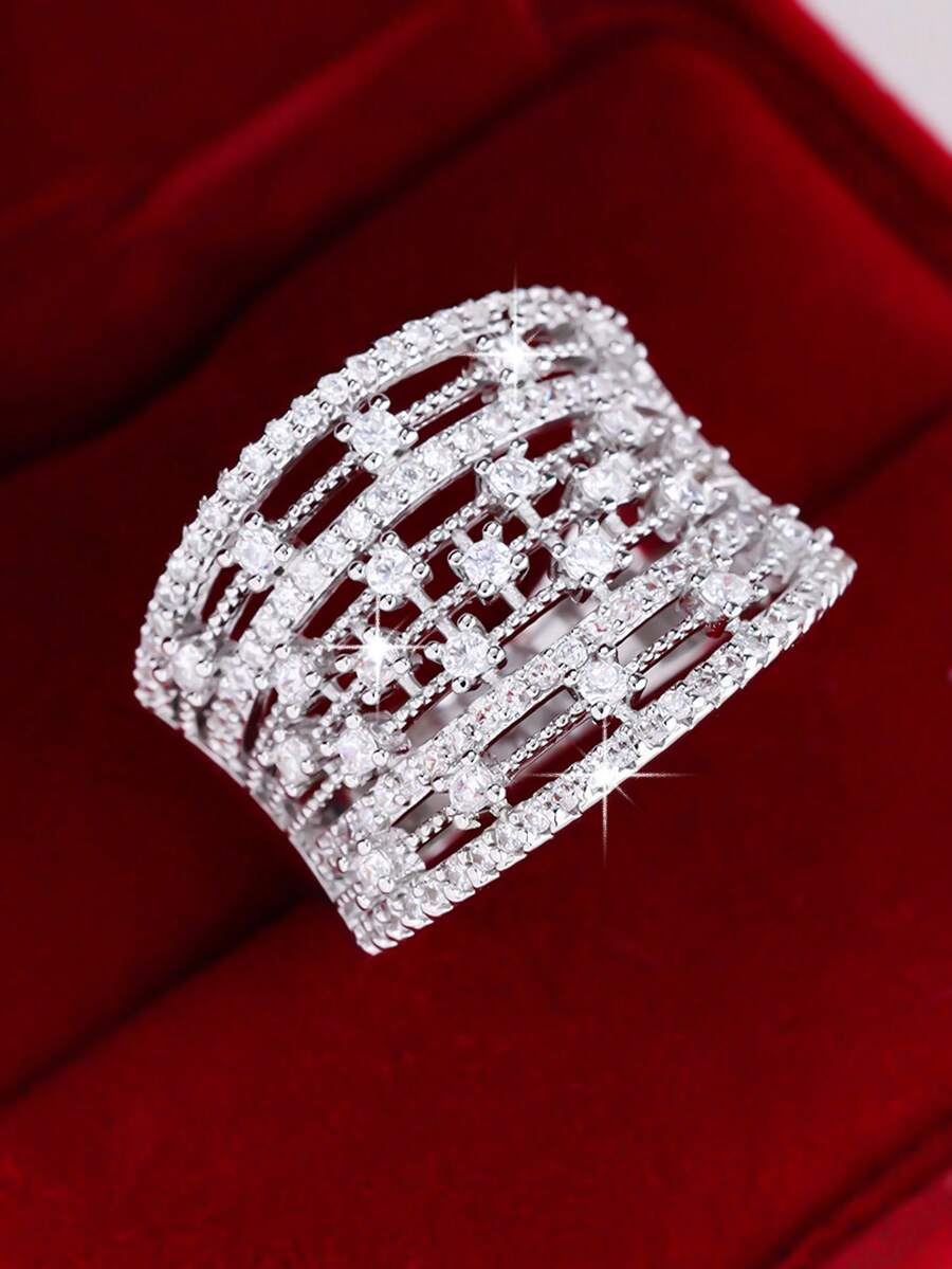 خاتم خطوبة فاخر وأنيق من الزركونيا، قطعة واحدة