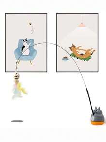 Interactive Cat Toy Wand With Cute Kitten Fishing Design, Cartoon Style, Non-Electric, Attracts Cats To Play, Promotes Activity And Intelligence