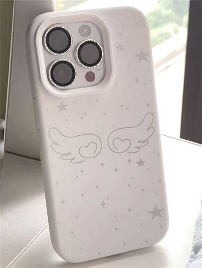 韩国可爱心形天使翅膀星星硅胶软手机壳适用于16 15 14 Plus 13 12 Pro Max 11简约可爱INS纯色肤感保护后盖