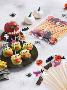 100pcs Halloween Toothpicks, Suitable For Appetizers, 4.7 Inch Natural Bamboo Cocktail Picks, Can Be Used For Cakes, Desserts, Fruits And Other Halloween Party Decorations - Multicolor - View 5