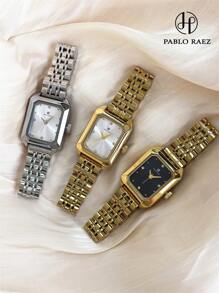 Pablo Raez 1pc Ladies Vintage Watch 18K Gold Jewelry Stainless Steel Bracelets Chain Summer Accessories Wristwatch Silver Color Non Tarnish Top Level AAA Original Charming Hours High Quality Women Watch Luxury Dress Watch IPS Plated Elegant Brand New Rectangle Gorgeous Design Quartz Watch