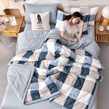 Summer Cooling Quilt, Ultra-Soft Cooling Quilt Lightweight, Breathable With Floral Print Design For All Seasons - Summer Comfortable Quilt Perfect For Bedroom Guest Room Sofa - 藍色格紋 - 查看 5