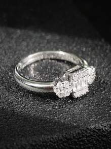 MOONSO 1pc Fashionable & Elegant Minimalist Zirconia Ring, Wedding & Party Gift