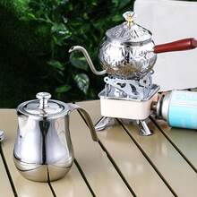 1pc Stainless Steel Mocha Pot, Household Coffee Pot, Teapot Cup, Double Valve Coffee Brewing Utensil, Outdoor Extraction Pot