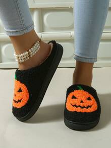 新款万圣节女士氛围设计拖鞋，可爱趣味室内家居卧室简约优雅舒适保暖一脚蹬拖鞋，秋冬 - 橘色 - 查看 4