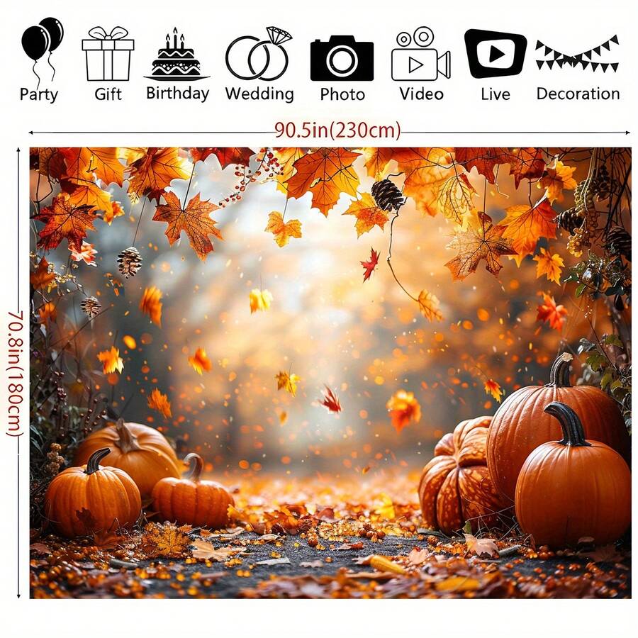 1 pièce Toile de fond thème automne, citrouille, feuille de Thanksgiving, 180 x 230 cm, bannière de fête, décoration de fête de récolte d'automne campagnarde de Thanksgiving, fond de photographie, convient pour salle de vie familiale, chambre à coucher, studio photo, réunion en ligne - Multicolore - Voir 1
