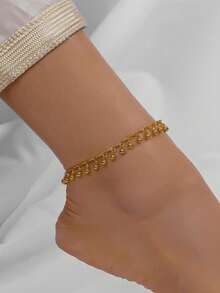 1 件时尚简约复古可调节沙滩脚链，适合女士，适合休闲和通勤穿着 - 金黃色 - 查看 4