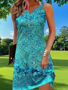 时尚印花连衣裙，适合休闲、度假、居家、工作、婚礼、派对、海滩、睡衣等场合。轻盈、优雅、百搭，修身剪裁，专为女性设计。