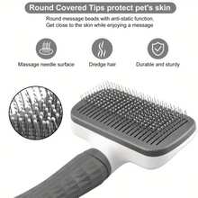 1 Piece Dog And Cat Hair Cleaning Massage Comb, Fast Combing, One Click Automatic Hair Removal, Pet Massage Comb, Comfortable Hair Cleaning, Cats And Dogs Love To Comb Clean, Relieve Stress, And Improve Fur Health - 灰色 - 查看 3