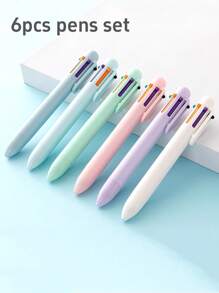 1pc Pure Design Multi Color Ballpoint Pen 0.5mm 6 In 1 Roller Ball Pen Spot Liner Marker Office School Back To School