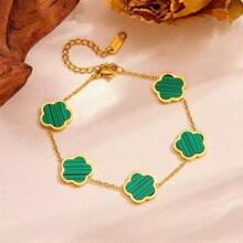 1pc Clover Flower Titanium Steel Bracelet For Women, Simple And Fashionable, With Single-Sided Abalone Shell Decor, Unique Design Valentines,Mom,Mother,Mother's Day,Gift