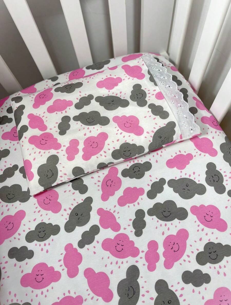 Laura Baby 2-Piece Sheet Set For American Standard Crib Or Mini Crib 100% Cotton - 粉紅雲 - 查看 1
