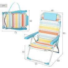 Aktive Sedia da spiaggia pieghevole, 48x60x90 cm, in alluminio e tessuto a righe multicolor, cuscino, schienale reclinabile in 5 posizioni, tasca posteriore, tracolla, design antiribaltamento, modello Santorini ✅ Consegna in 24/48 ore in Spagna (penisola) - nero - Visualizzare 4