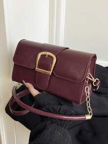 新款女士皮革锁扣方形小号单肩斜挎包，时尚简约通勤腋下百搭优雅女士手提包 - Red Plum - 查看 9