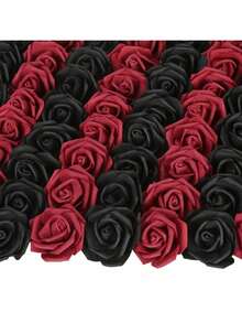 10/50/100pcs/Set Red Black Artificial Flower, Simple Pe Foam Decorative Flower For Home Decoration Foam Roses Artificial Flower Heads Fake Rose For DIY Wedding Bouquets Centerpieces Arrangements Party Baby Shower Home Decor Halloween, Christmas, New Year Home Decoration Simulation Flowers - Burgundy - View 1