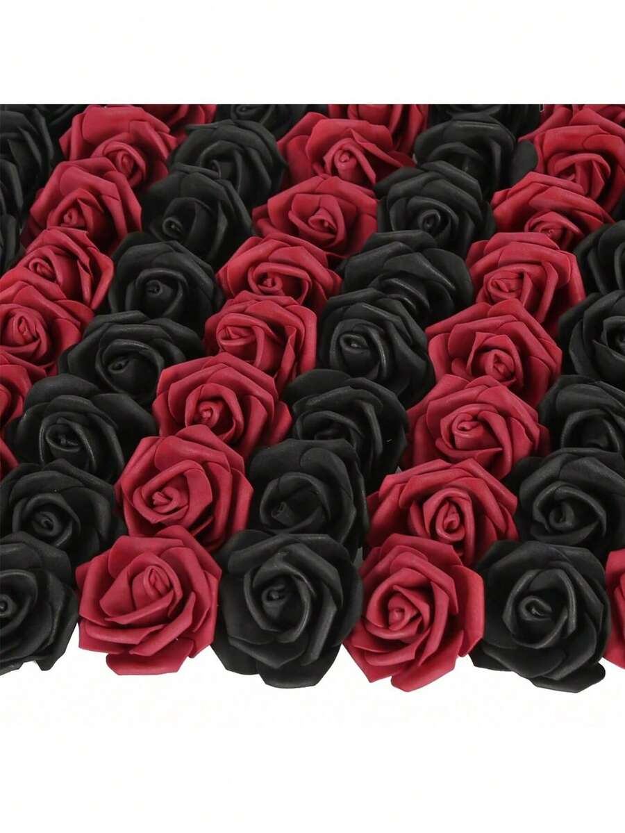 10/50/100pcs/Set Red Black Artificial Flower, Simple Pe Foam Decorative Flower For Home Decoration Foam Roses Artificial Flower Heads Fake Rose For DIY Wedding Bouquets Centerpieces Arrangements Party Baby Shower Home Decor Halloween, Christmas, New Year Home Decoration Simulation Flowers - Burgundy - View 1