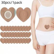 30PCS Disposable Castor Oil Patches For Self-Adhesive, Highly Absorbent, Leak Proof, Portable, Abdominal Sticker (Oil-Free) (Heart-Shaped, Skin Color)