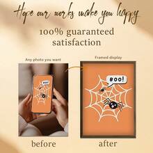 1 Pc, Custom Photo, Polished Plexiglass Wooden Frame,It Is Very Suitable For Halloween Home Decoration,Personalized Canvas Printed Poster Art, Perfect For Families, Couples, Pets' Memories, The Perfect Gift For Halloween Commemoration
