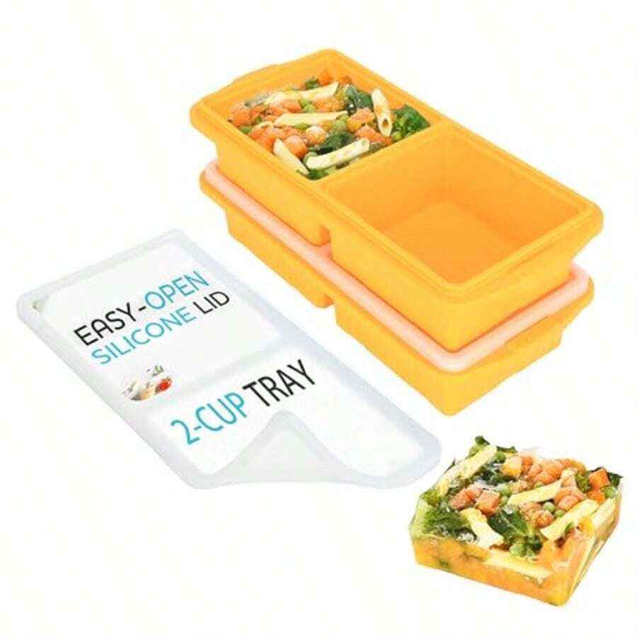 Silicone Freezer Tray With LidSoup Freezer Container Molds2cup Extra Large Ice Cube Traymakes 4 Perfect 500ml Portions Cubes For Freezing Soup Stews Sauces.OvenDishwasherSafe 2Pack - 2杯黃色 - 查看 1
