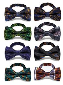 Men's Paisley Bowknot - Vintage Wedding Boutonniere, Jacquard Satin Textured Adjustable Clip-On, Groomsmen Luxury Accessory Set