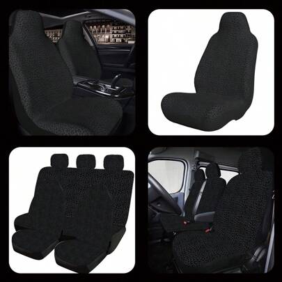 Black Leopard Print Full Coverage Car Seat Covers For Sedan, SUV, Truck, 1-Seat/2-Seat/3-Seat/5-Seat Options, Durable Fabric For All Seasons