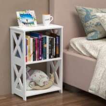 Bedside Table White Drawer Cabinet Small Side End Table Nightstand Storage Shelf - White - View 2