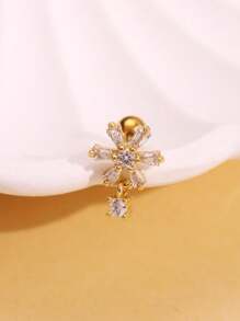 1pc Fashionable Exquisite Luxurious Personalized Minimalist Design Cubic Zirconia Inlaid Snowflake Gold Ear Cuff Earrings, Elegant Jewelry For Women Everyday Wear, Party And Holiday Attire