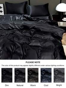 3 件套黑色缎面羽绒被套，现代丝滑奢华四季床上用品套装，柔软透气，可机洗（1 个羽绒被套 + 2 个枕套） - 黑色 - 查看 6